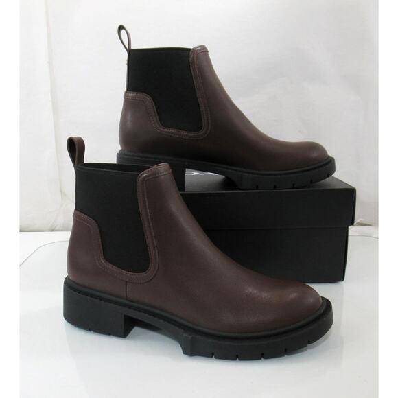 Women's Coach Lenora Leather Pull On Lug Sole Booties Maple Brown - Picture 3 of 8